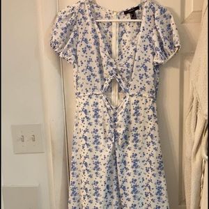 Floral Blue and White cutout dress